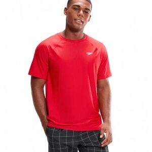 Speedo Men's Easy Short Sleeve Swim Shirt in Red XL UPF 50+ Sun Protection
